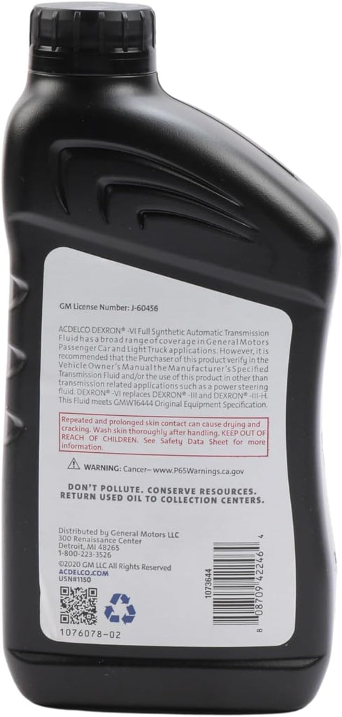 ACDelco GM Original Equipment 10-9243 (88865549) Dexron VI Full Synthetic Automatic Transmission Fluid - 1 qt