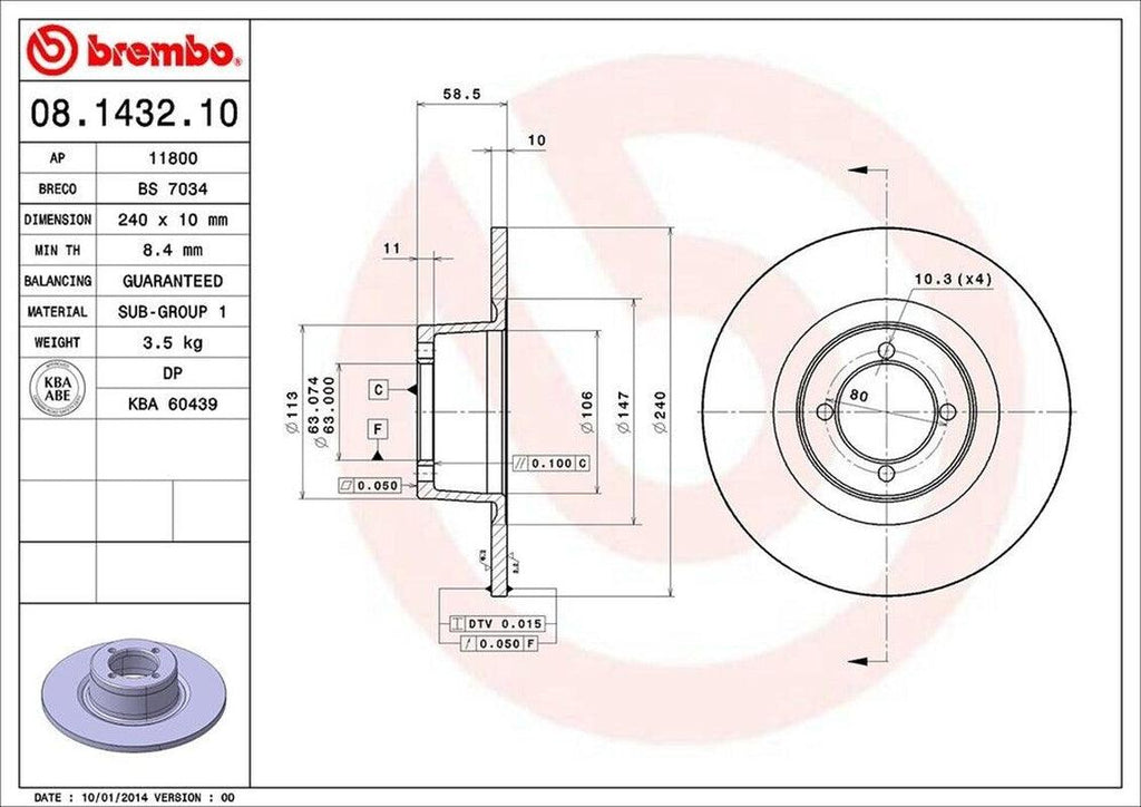 Brembo Front Disc Brake Rotor for BMW (08.1432.10)