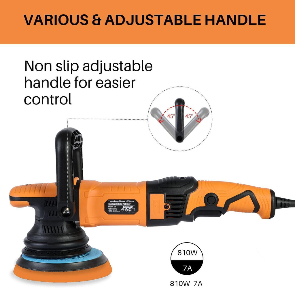 SHINEJACK Car Buffer Polisher, 810W Dual Action Polisher with Variable Speed, 15mm Long-Throw Orbital Polisher for Car Detailing (1650-4800r)