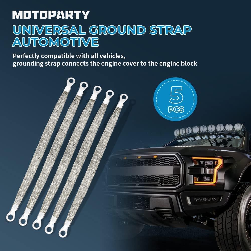 5pcs 8" x 1/2" Braided Ground Straps,Motoparty Tinned Copper ground strap automotive with 1/4" Ring to 1/4" Ring terminal connectors