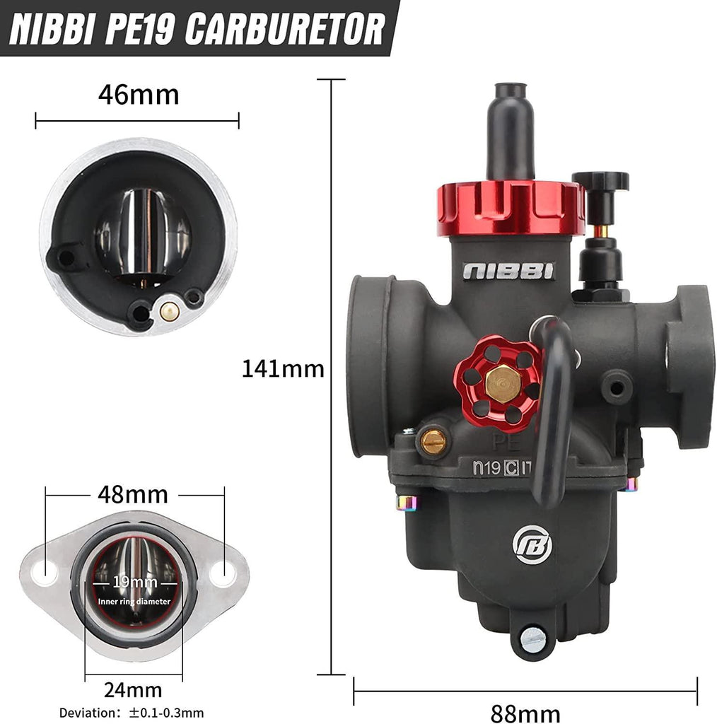 NIBBI Carburetor PE19mm,fit 100cc—125cc Motorcycle Engine with Carb Jets for YAMAHA KAWASAKI SUZUKI Apollo Dirt Bike Mini Bike SSR TTR KYMCO SYM TAOTAO CG125/CG150