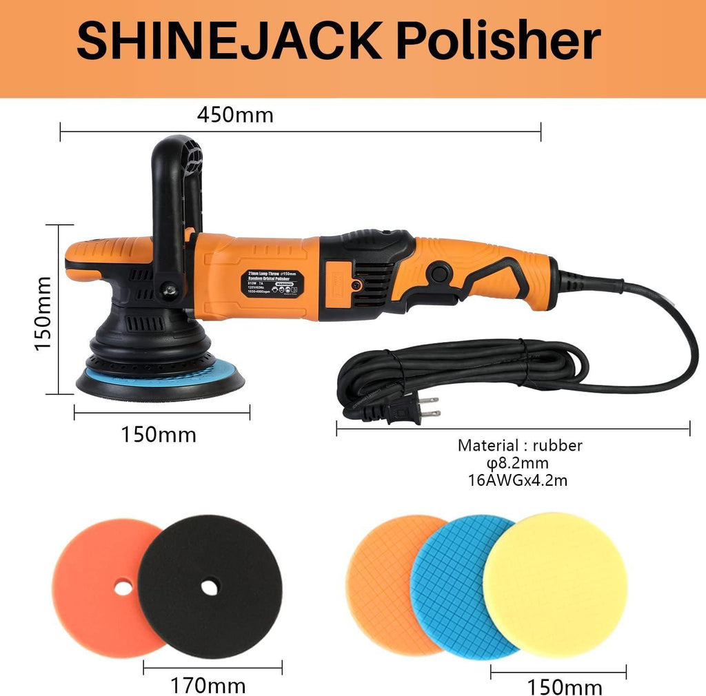 SHINEJACK Car Buffer Polisher, 810W Dual Action Polisher with Variable Speed, 15mm Long-Throw Orbital Polisher for Car Detailing (1650-4800r)