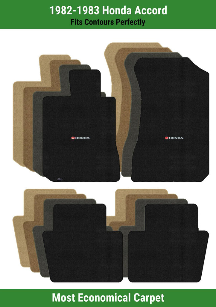 Lloyd Velourtex Front & Rear Mats for '82-83 Accord W/Red & Black Honda H & Word