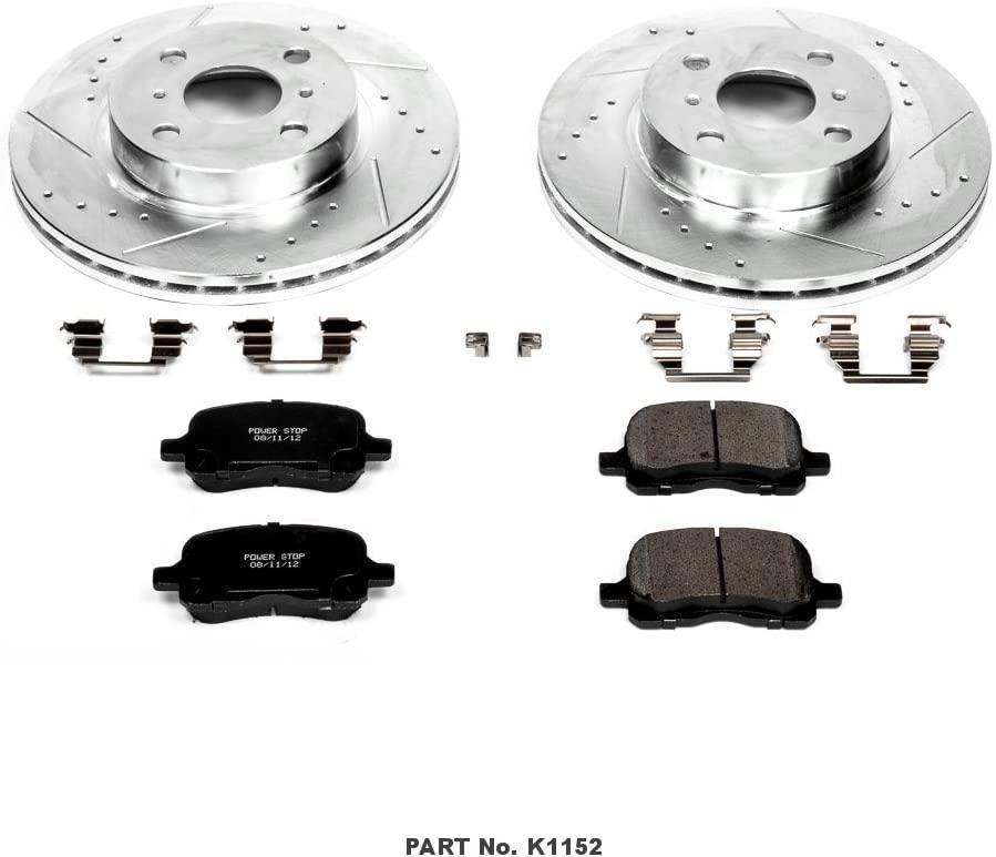 Power Stop K1152 Front Z23 Carbon Fiber Brake Pads with Drilled & Slotted Brake Rotors Kit