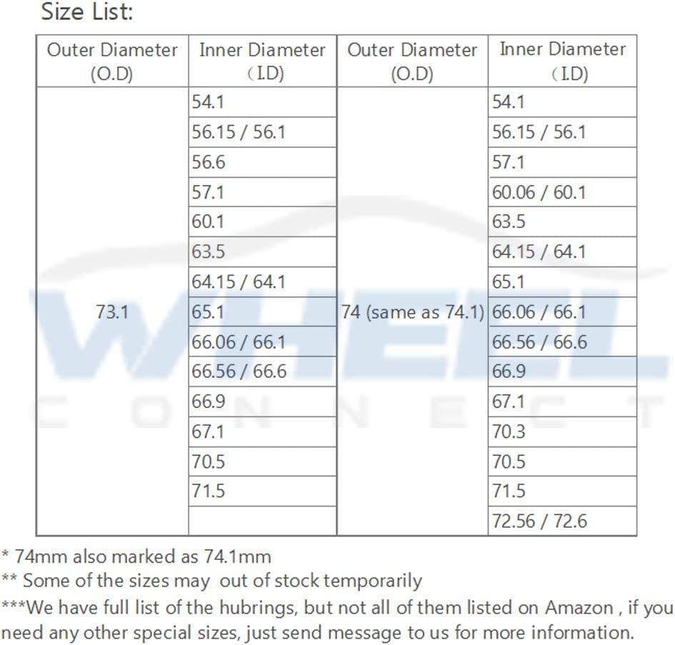 WHEEL CONNECT Hub Centric Rings, 73.1 to 70.5, Set of 4, ABS Plastic Hubrings, O.D:73.1-I.D:70.5mm. P