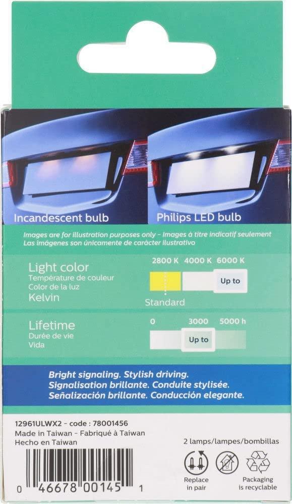 Philips 12961WLED Ultinon LED White Exterior Signaling Bulb, Pack of 2
