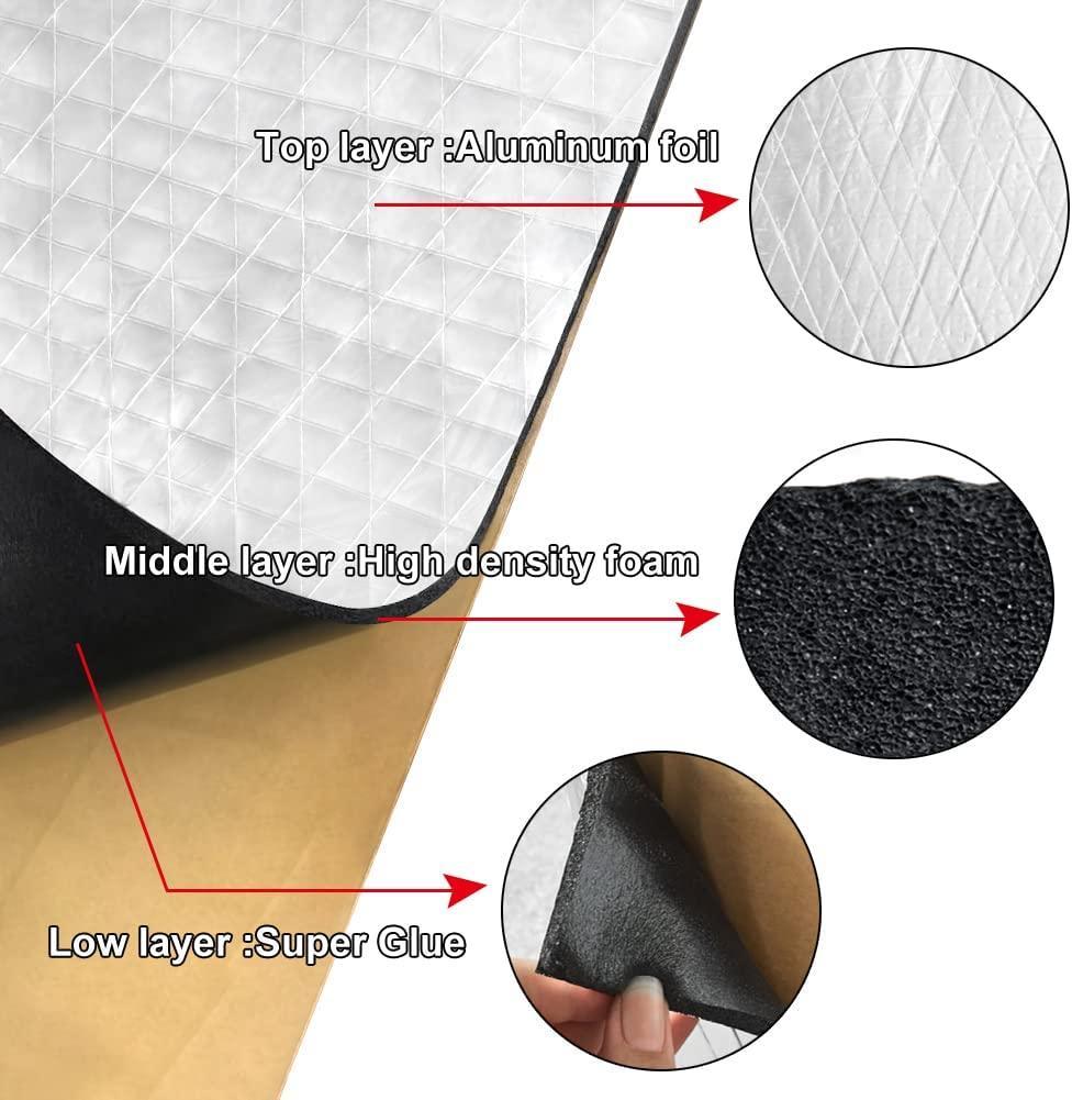 GOSCHE 197mil 36 sqft Sound Deadening Mat, 5mm Sound Deadening Heat Shield Insulation Mat with Self-Adhesive PE Foam Dampening Material for Car Hood Trim Roof Door 9.8″x 15.7″(34-Piece)