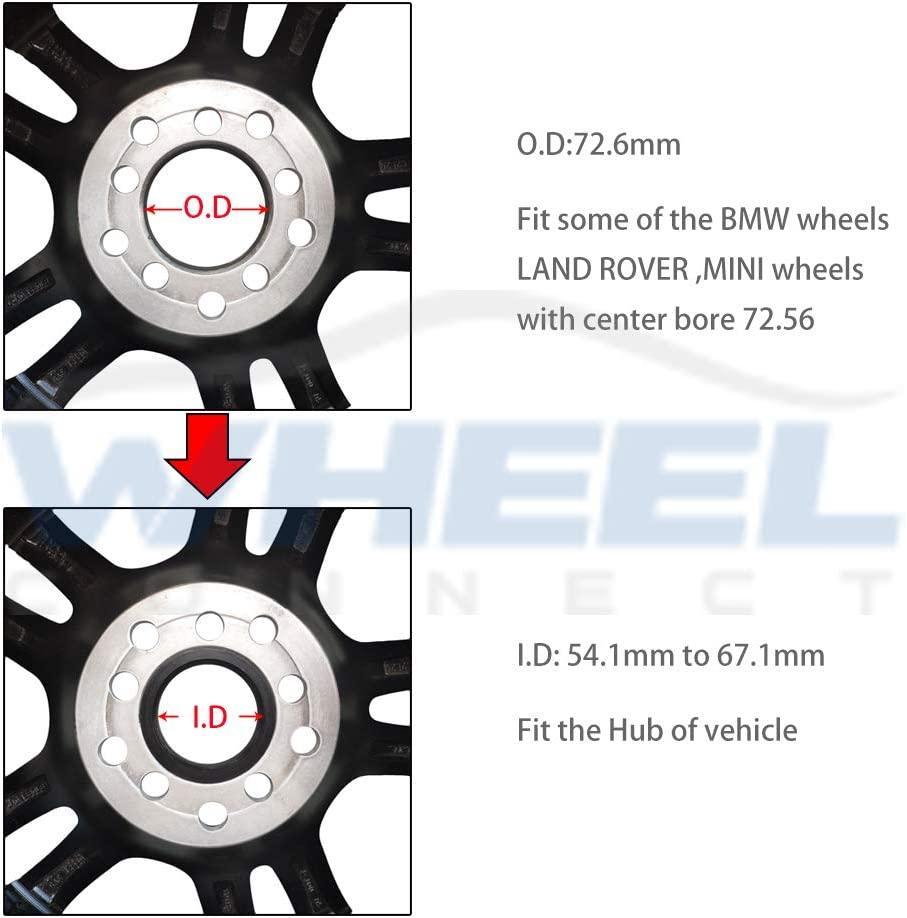 WHEEL CONNECT Hub Centric Rings,72.6 to 65.1, Aluminium Alloy Hubrings,65.1 to 72.56, Set of 4,O.D:72.6-I.D:65.1mm. A