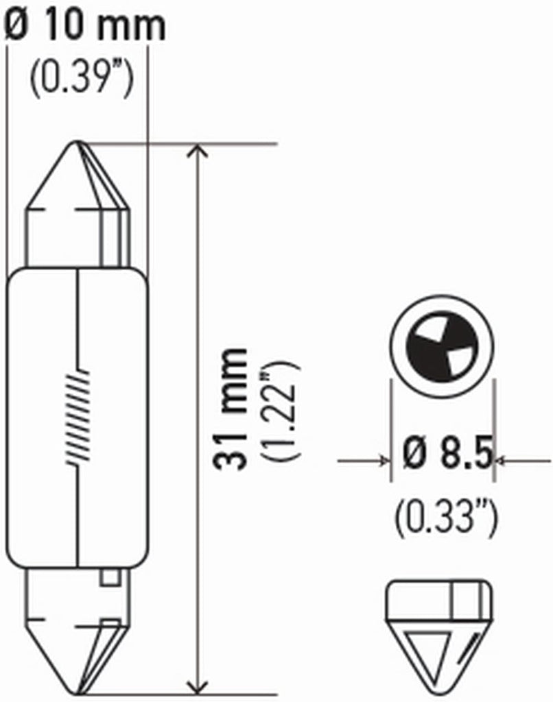 Hella DE3175TB Bulb 3175 12V 10W Sv8.5-8 T3.25 10X31(2)