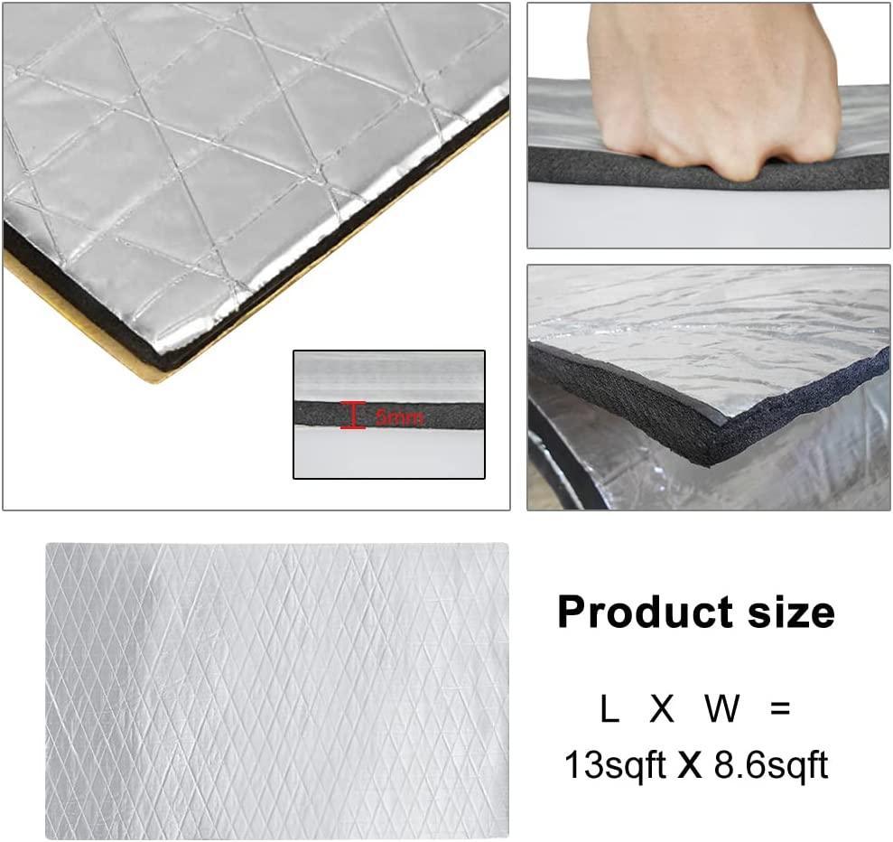 GOSCHE 197mil 36 sqft Sound Deadening Mat, 5mm Sound Deadening Heat Shield Insulation Mat with Self-Adhesive PE Foam Dampening Material for Car Hood Trim Roof Door 9.8″x 15.7″(34-Piece)