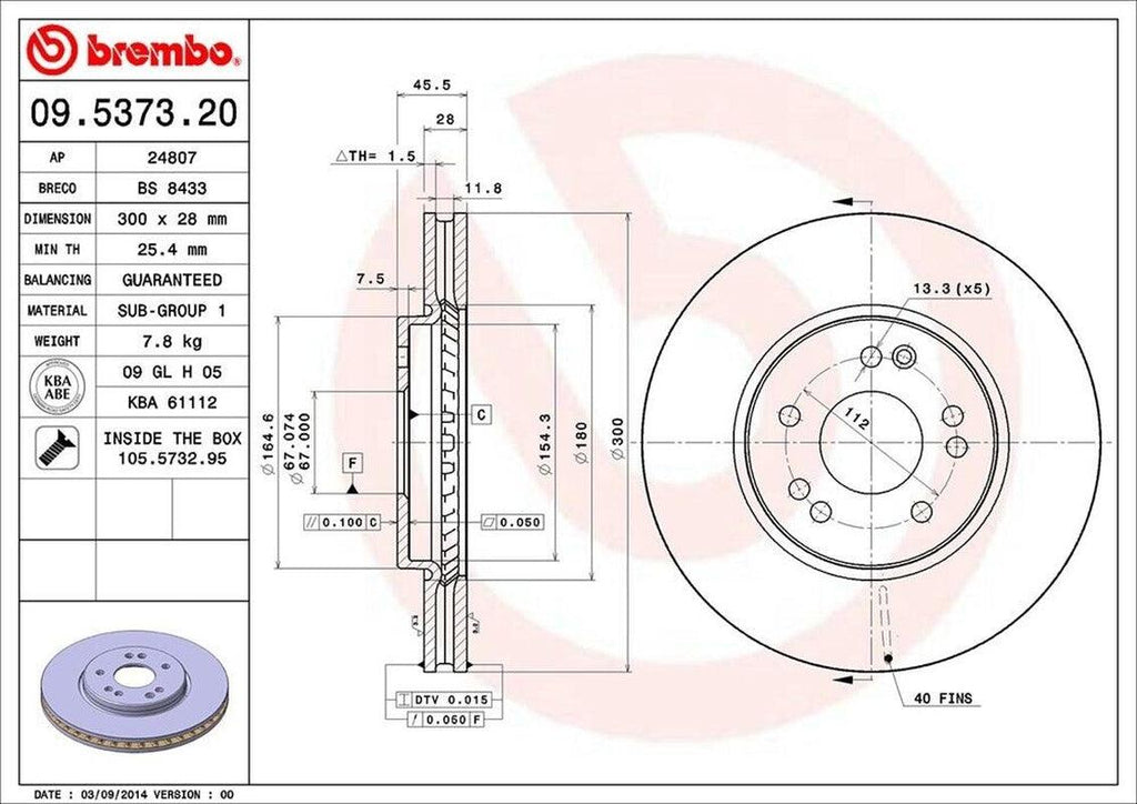 Brembo Front Disc Brake Rotor for Mercedes-Benz (09.5373.20)