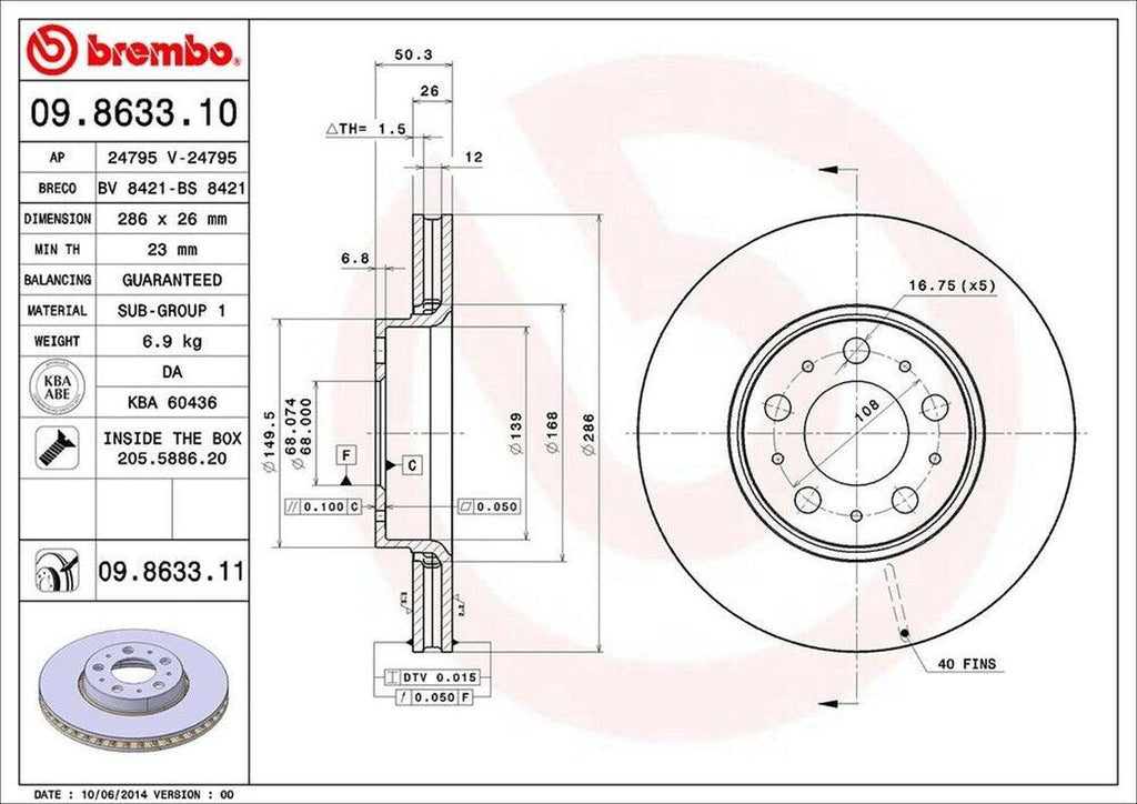Brembo Front Disc Brake Rotor for S60, XC70, V70 (09.8633.11)