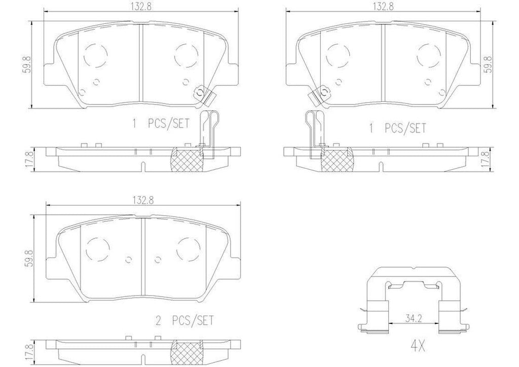 Front Disc Brake Pad Set for Sorento, Santa Fe Sport, Azera, Santa Fe (P30070N)