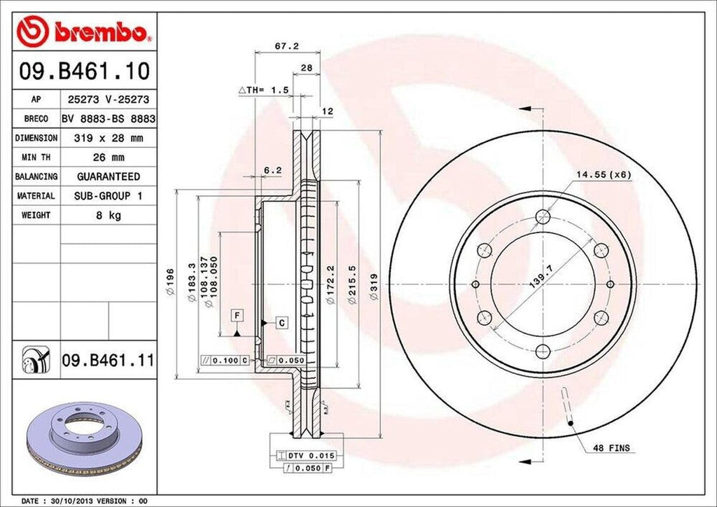 Brembo Front Disc Brake Rotor for Tacoma, FJ Cruiser, 4Runner (09.B461.11)