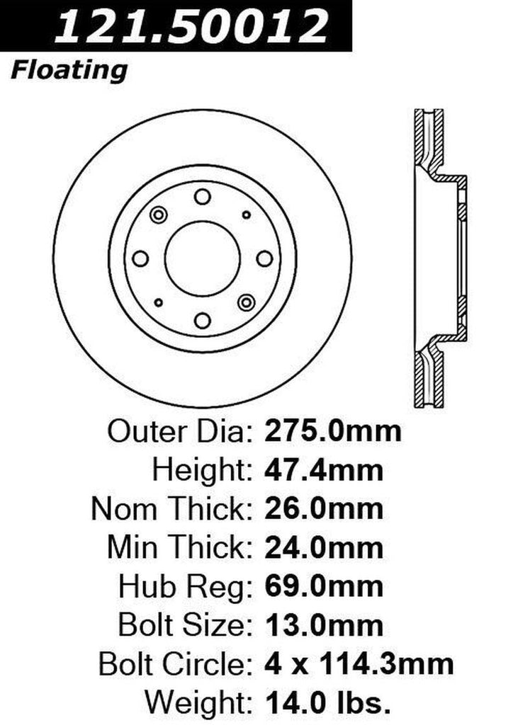 Centric Front Disc Brake Rotor for Kia (121.50012)