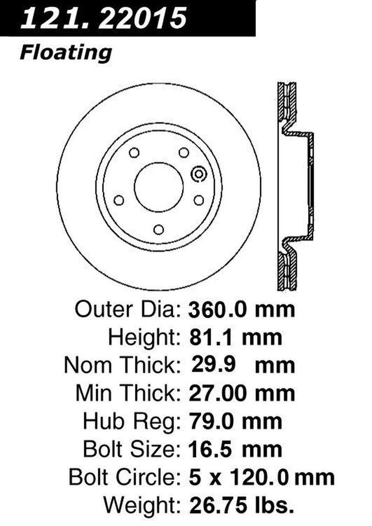 Centric Front Disc Brake Rotor for 06-12 Land Rover Range Rover (121.22015)