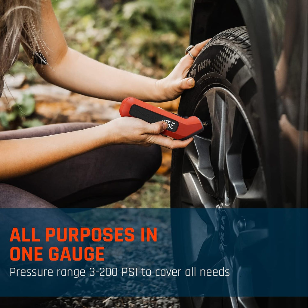ETENWOLF T300 Digital Tire Pressure Gauge 3-200 PSI, Industrial Tire Gauge Calibrated to ANSI B40.7 Grade 2A(Plus-Minus 0.5%), Replaceable AAA Batteries (Vivid Orange)