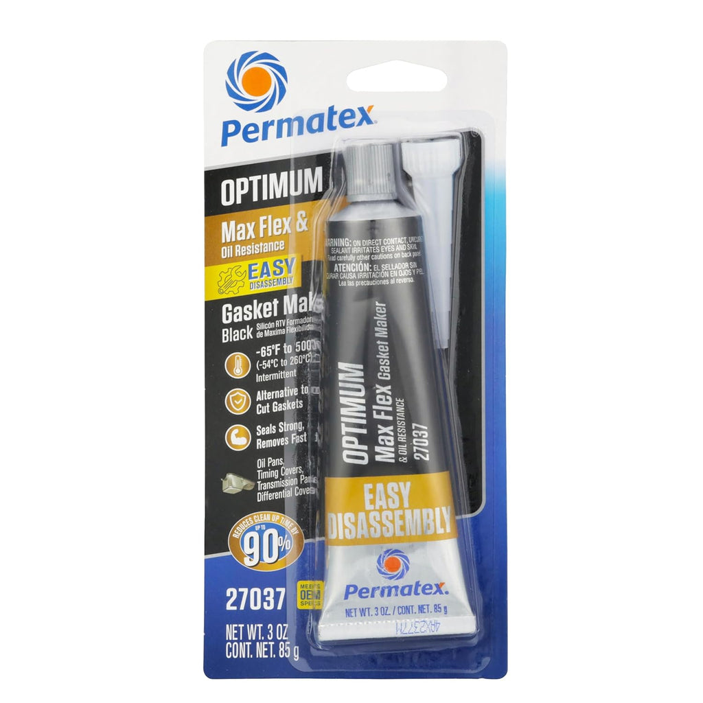 Permatex 82180 Ultra Black Maximum Oil Resistance RTV Silicone Gasket Maker, Sensor Safe And Non-Corrosive, For High Flex And Oil Resistant Applications 3 oz