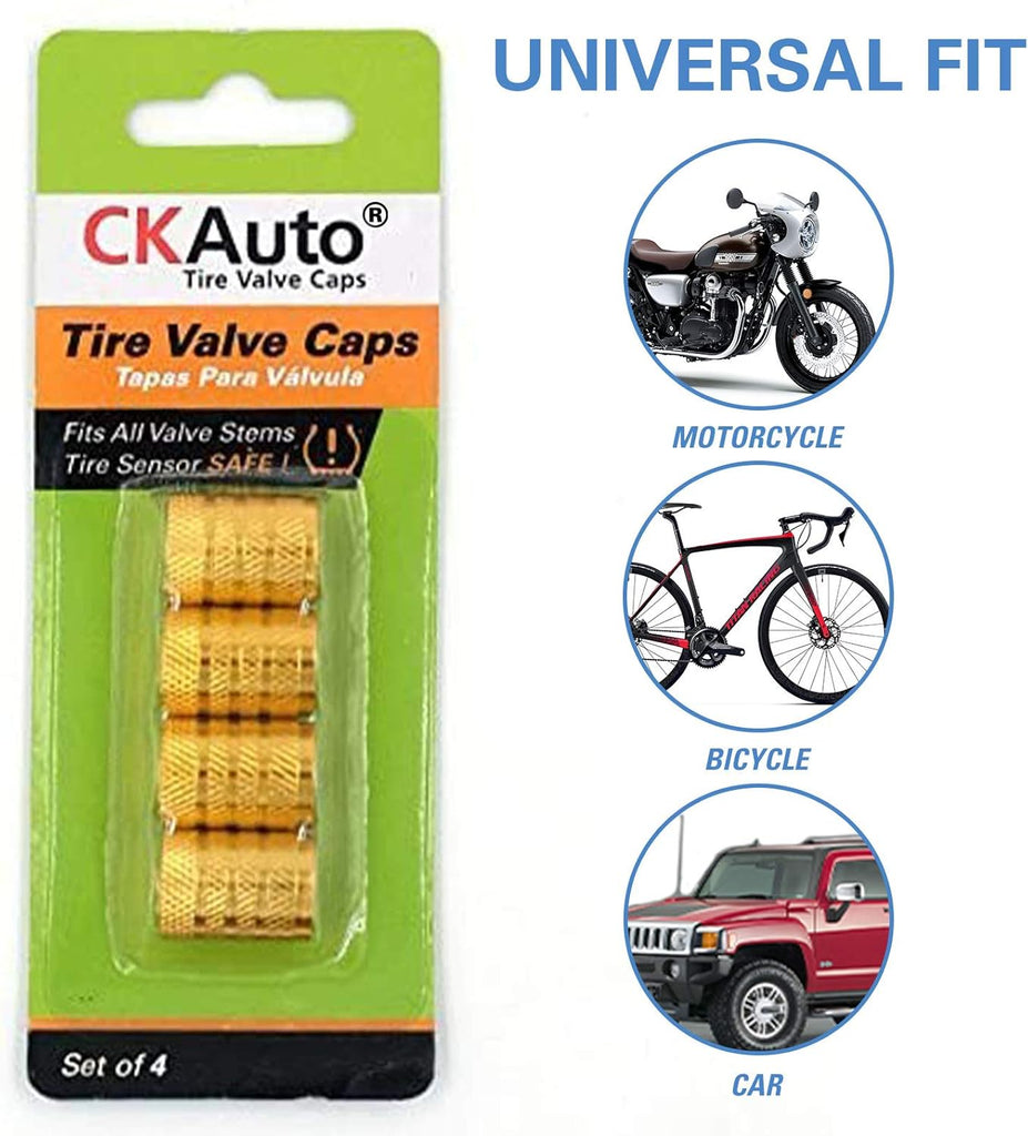 CKAuto Tire Valve Stem Caps, Black, 4 pcs/Pack, Anodized Aluminum Tire Valve Cap Set, Corrosion Resistant, Universal Stem Covers for Cars Trucks Motorcycles SUVs and Bikes