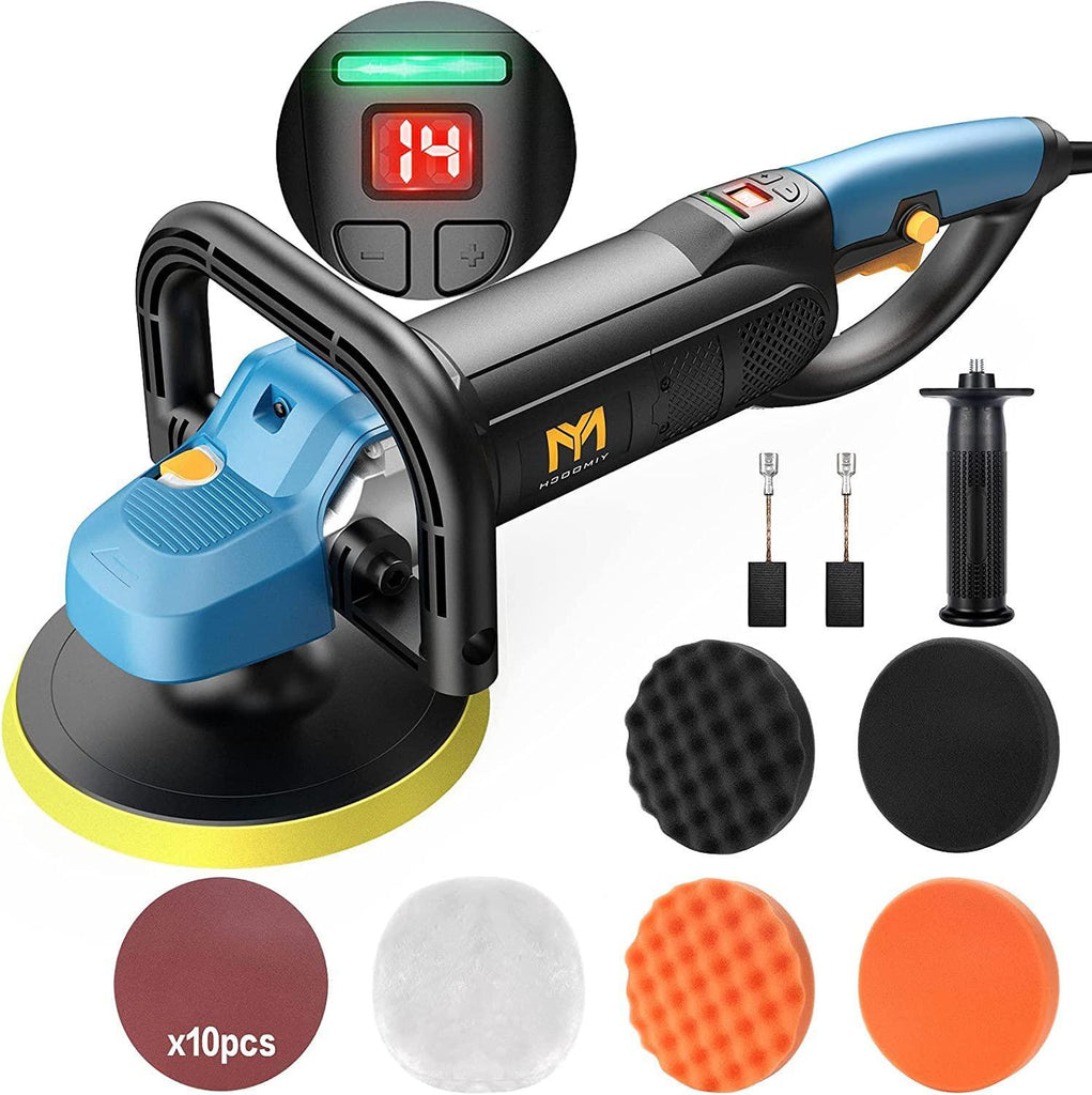 1500W Buffer Polisher with LCD Display, YIMOOCH Variable Speed Buffer Polisher with D & Side Handle, 7 In Rotary Waxer Machine Kit for Car Detailing, Sanding, Polishing, Waxing