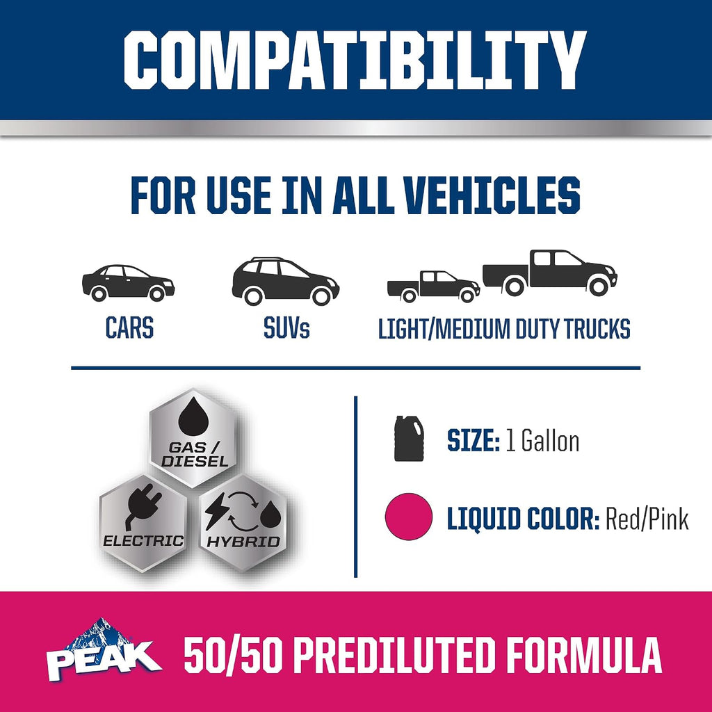 PEAK OET Extended Life Red/Pink 50/50 Prediluted Antifreeze/Coolant for Asian Vehicles, 1 Gal. (Pack of 2)