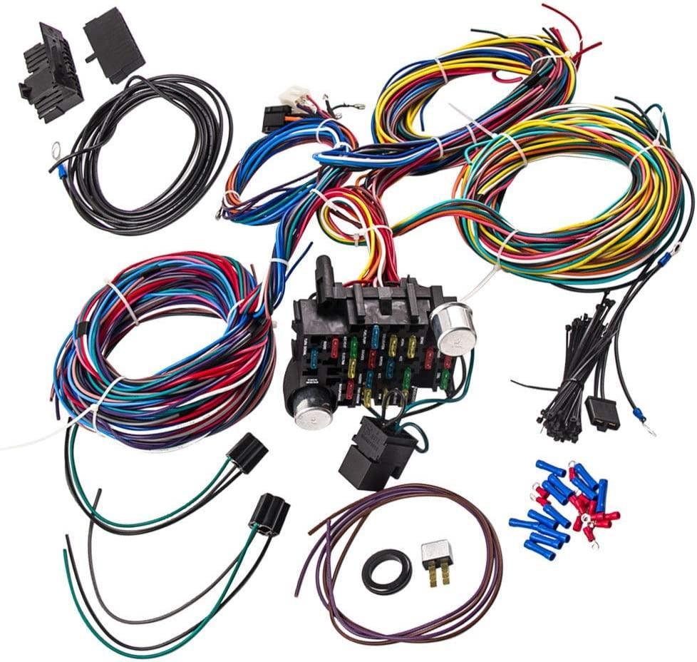 Auto Parts Prodigy Universal Wiring Harness Kit 21 Circuit Long Wires Standard Color Wiring Harness Kit for Chevy Mopar Hotrods Ratrods Ford Chrysler Universal Automotive Wiring