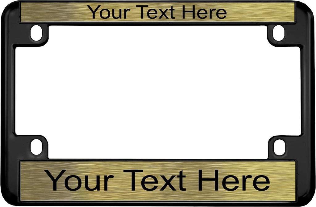 Motorcycle Personalized Black Metal Laser Engraved Standard USA Size (4”x 7”) with Custom Text Design - Moto License Plate Frame - Black / Red Text