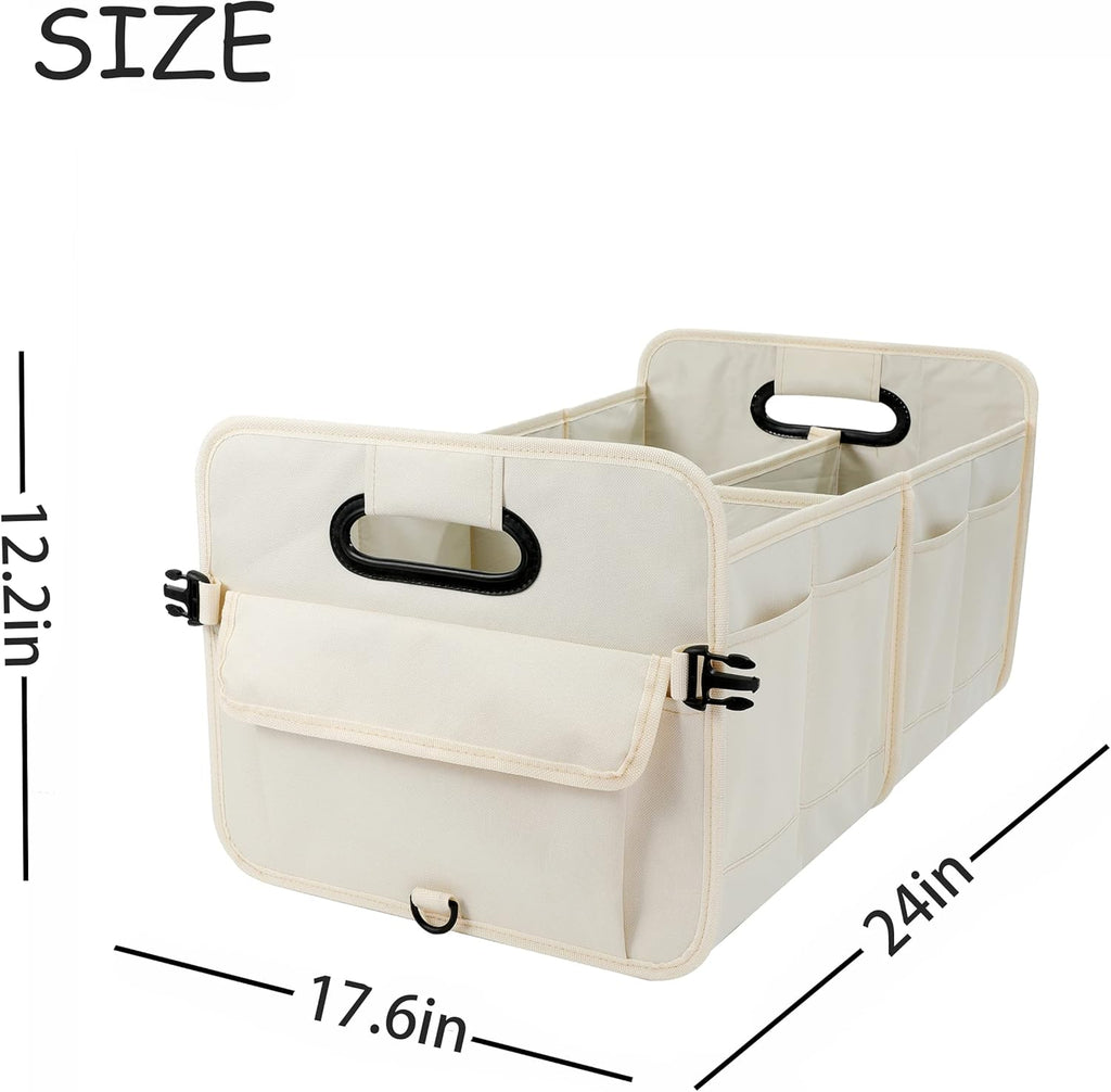 Car Trunk Organizer Car Storage Organizer Collapsible Multi Compartment Car Organizer Adjustable Straps for SUV(Beige)