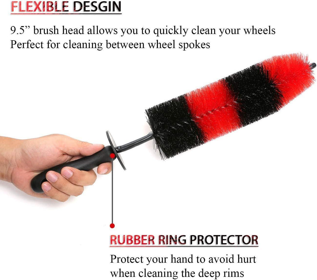 Master Wheel Brush, Easy Reach Wheel and Rim Detailing Brush 18’’ Long Soft Bristle by TAKAVU, Car Wheel Brush, Rim Tire Detail Brush,Multipurpose use for Wheels,Rims,Exhaust Tips,Motorcycles