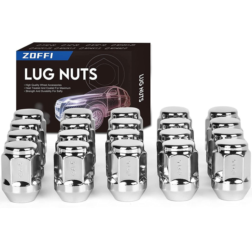 ZOFFI 20PCS M12x1.5 Chrom Lug Nuts - Replacement for 2006-2019 Ford Fusion, 2012-2018 Ford Focus, 2002-2006 Acura MDX, 2004-2008 Acura TLX Aftermarket Wheel - 1.38" Long, 13/16" Hex