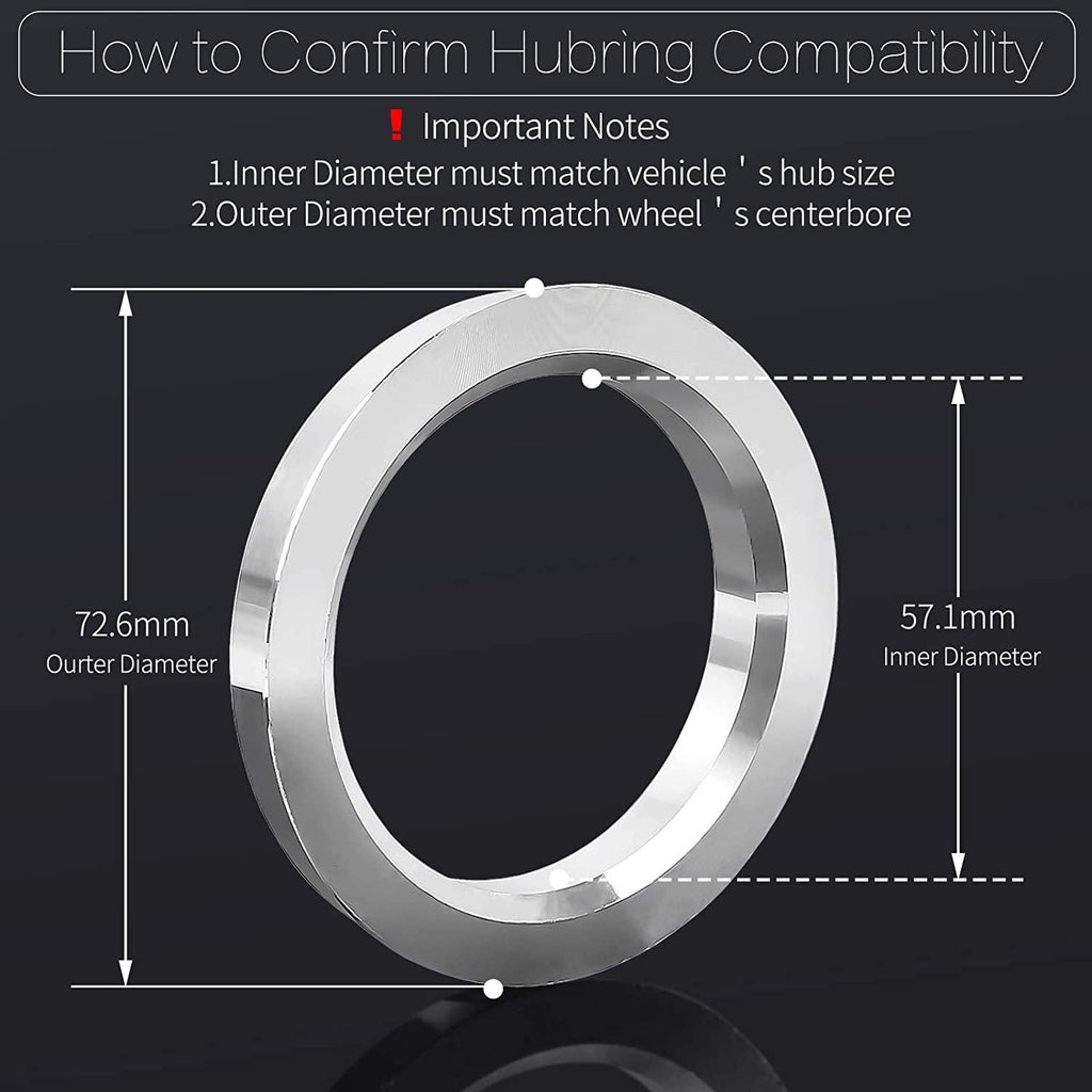 MIKKUPPA 4pc Hub Centric Rings 72.6 to 57.1 - OD 72.6mm ID 57.1mm Hub Rings, Compatible with 57.1mm Vehicle Hub and 72.6mm Wheel Center Bore, Aluminium Alloy Wheel Hubrings
