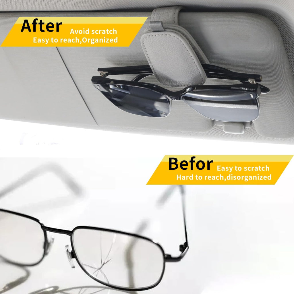Yuoyar 2 Packs Sunglasses Holders for Car Visor - Magnetic Leather Sunglasses Holder and Ticket Card Clip - Car Visor Accessories (Black)