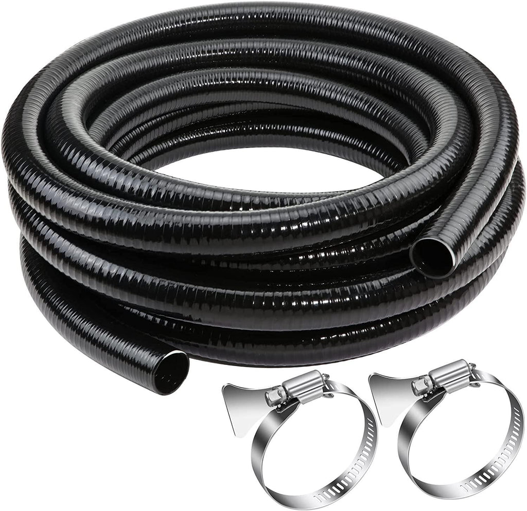 Flexible PVC Pipe2" Dia Black PVC Pipe,2" x25 feet Pool Hose,Spa Hose Tubing for Koi Ponds, Pond Tubing,Irrigation and Water Gardens,With 2PCS Stainless Steel Clamps