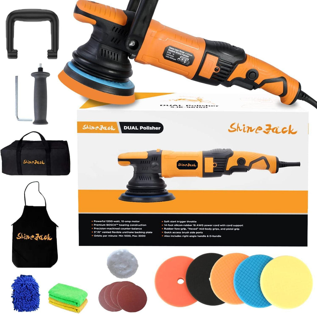 SHINEJACK Car Buffer Polisher, 810W Dual Action Polisher with Variable Speed, 15mm Long-Throw Orbital Polisher for Car Detailing (1650-4800r)