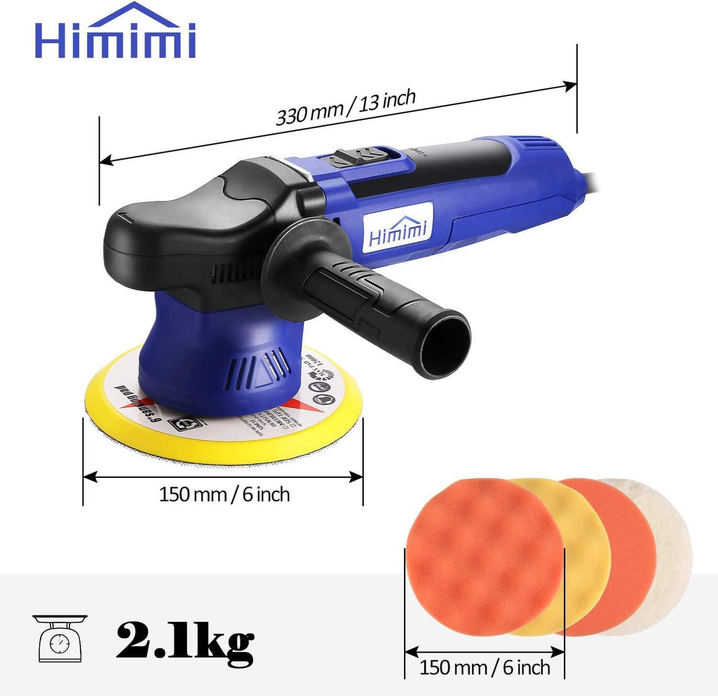 Buffer Polisher, Himimi 6 Inch Dual Action Polisher, 6 Variable Speeds Car Buffer Polisher with Foam/Wool Pads, Detachable D & Side Handles DA Polisher, Waxer Polisher for Car Detailing