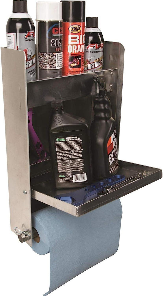 Speedway Motors Standard Aluminum Trailer Storage Cabinet, Features Fold-Down Work Table, Two Paper Towel Holders and Storage, For Enclosed Race Trailer or Garage Storage