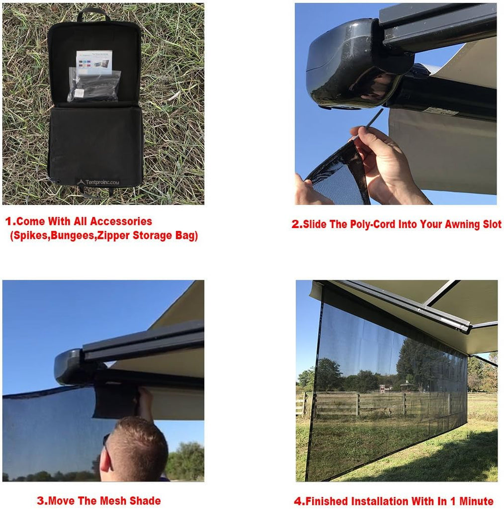 Tentproinc RV Awning Sun Shade Screen Sunshade 8' X 15' 3'' (Fit for 16' Awning)- Mesh Sunscreen Motorhome Camper Trailer Awning Shade Screen UV Blocker Completed Kits - 3 Year Warranty (Black)