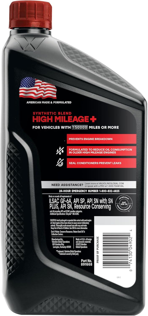 Valvoline High Mileage with MaxLife Technology SAE 5W-30 Synthetic Blend Motor Oil 5 QT