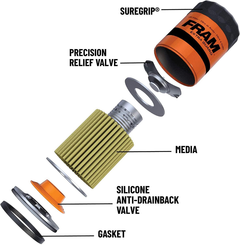 FRAM Extra Guard PH4967, 10K Mile Change Interval Spin-On Oil Filter, black