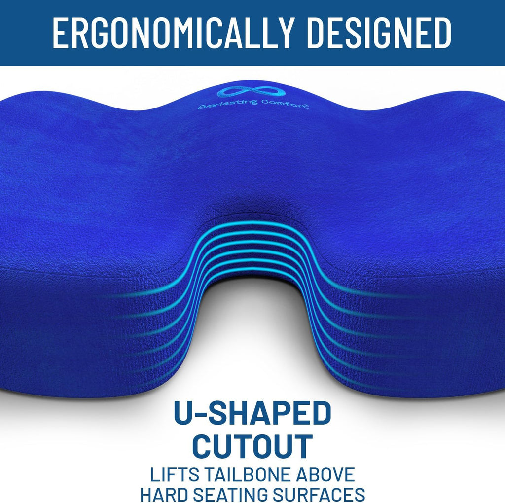Everlasting Comfort Doctor Recommended Memory Foam Seat Cushion for Office Chairs & Car Seat - Ergonomic Office Desk Accessories for Tailbone Pain Relief, Sciatica & Back Support