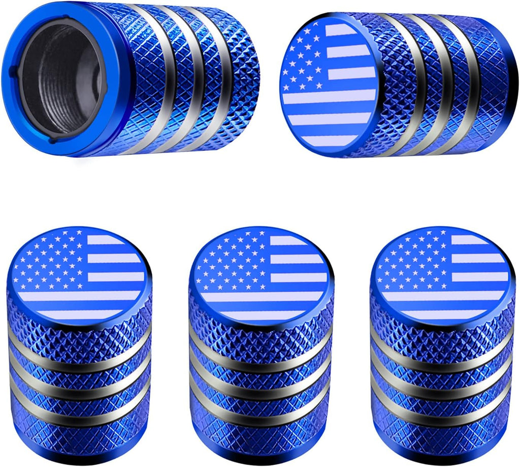 Tire Valve Stem Cap Cover - (5 Pack) Tire Air Cap Metal with Plastic Liner Corrosion Resistant Leak-Proof American Flag for Car Truck Motorcycle Bike Black