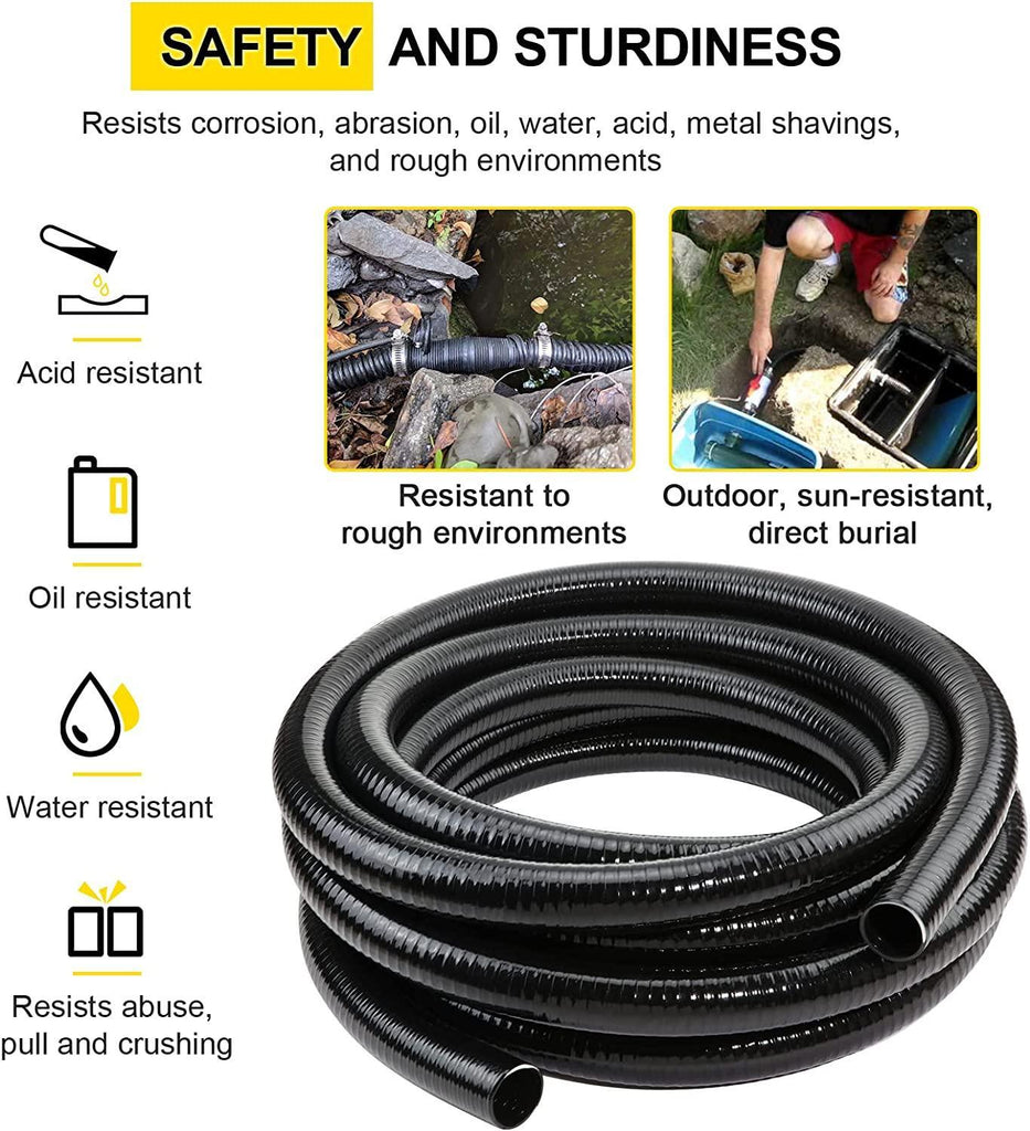 Flexible PVC Pipe2" Dia Black PVC Pipe,2" x25 feet Pool Hose,Spa Hose Tubing for Koi Ponds, Pond Tubing,Irrigation and Water Gardens,With 2PCS Stainless Steel Clamps