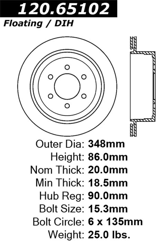 StopTech 126.65102SR Sport Rear Right Slotted Disc Brake Rotor - Fits Select Ford F150 and Lincoln Mark LT Vehicles