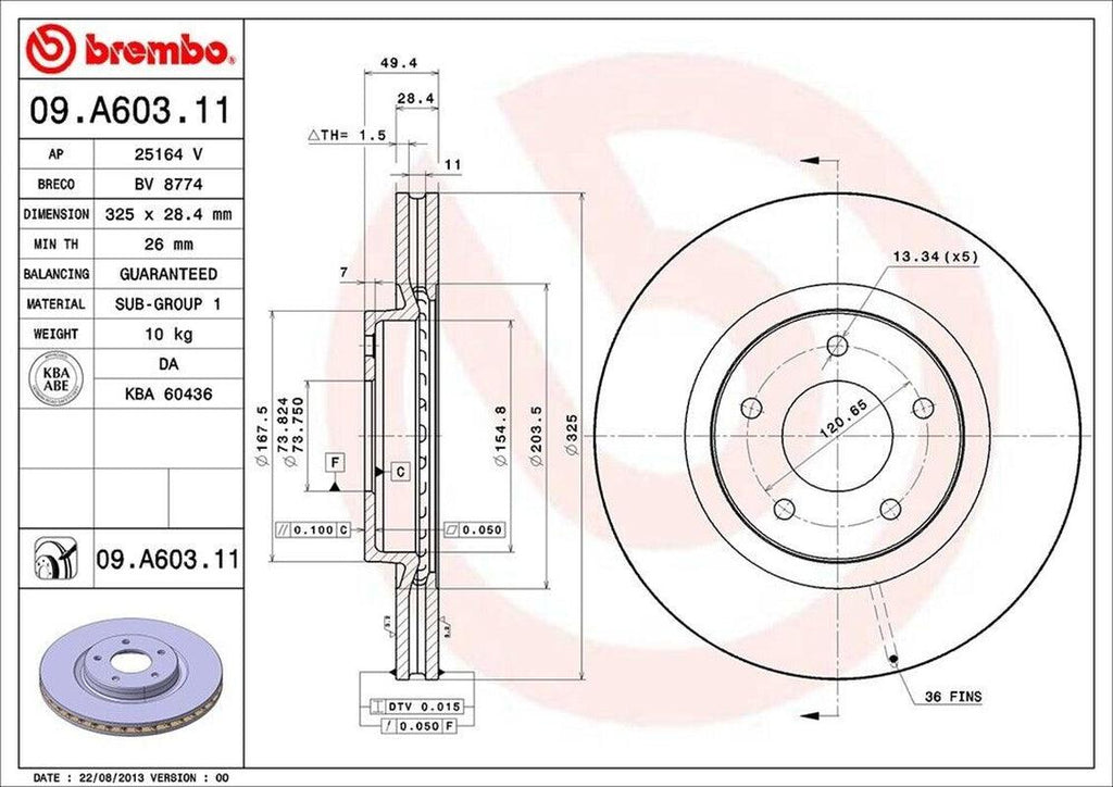 Brembo Front Disc Brake Rotor for Jaguar (09.A603.11)