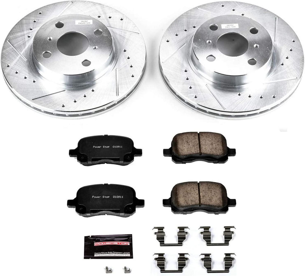 Power Stop K1152 Front Z23 Carbon Fiber Brake Pads with Drilled & Slotted Brake Rotors Kit