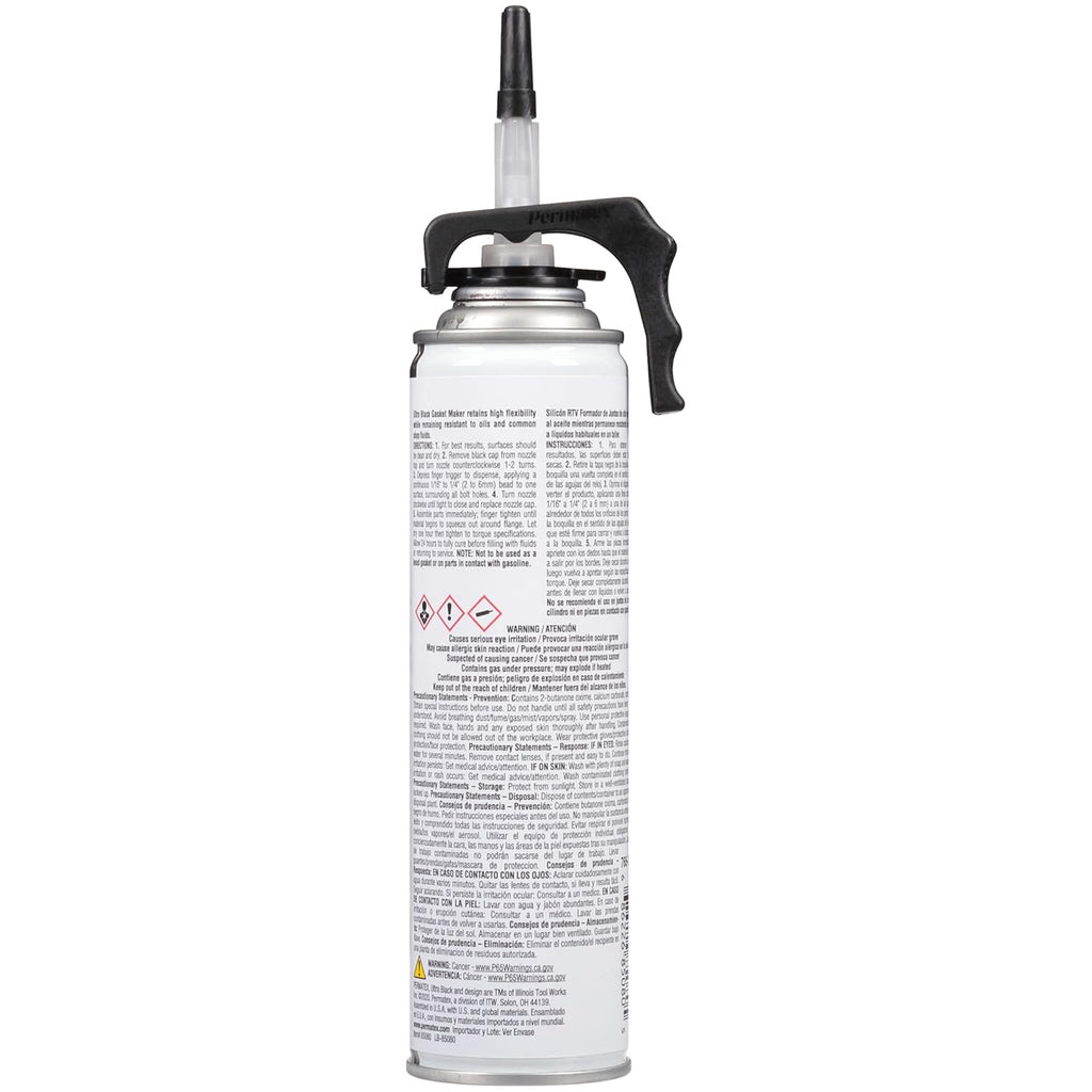 Permatex 82180 Ultra Black Maximum Oil Resistance RTV Silicone Gasket Maker, Sensor Safe And Non-Corrosive, For High Flex And Oil Resistant Applications 3 oz