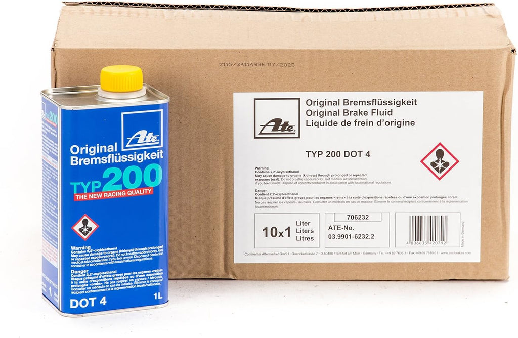 ATE 706202 Original TYP 200 DOT 4 Brake Fluid - 1 Liter, 10 Pack