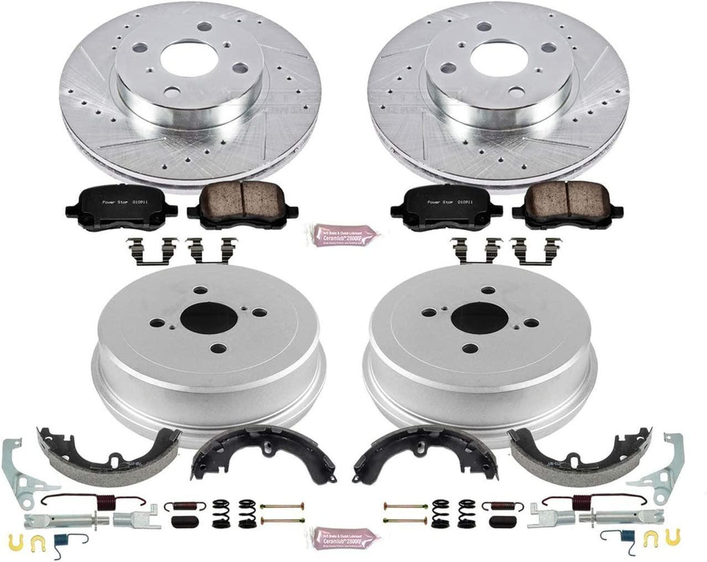 Power Stop K15197DK Front and Rear Z23 Carbon Fiber Brake Pads with Drilled & Slotted Brake Drums Kit