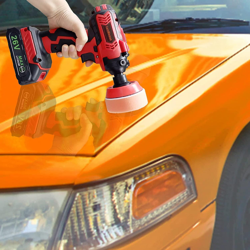 LazyWomen Car Cordless Buffer Polisher Kit, 27pcs Car Detailing Kit with 2 X 2.0ah Li-Ion Batteries, for Buffer for Car Detailing & Car Polishing & Car Scratch Repairing & Appliance Ceramic (red)