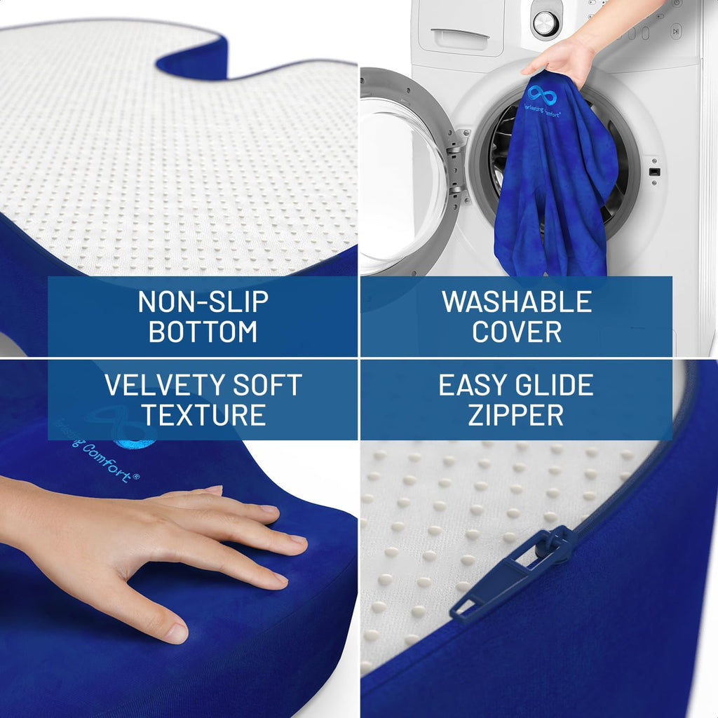 Everlasting Comfort Doctor Recommended Memory Foam Seat Cushion for Office Chairs & Car Seat - Ergonomic Office Desk Accessories for Tailbone Pain Relief, Sciatica & Back Support